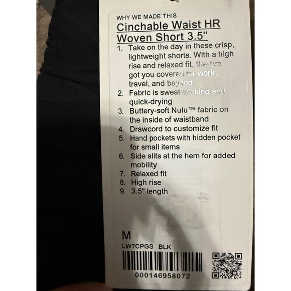 Lululemon women's Cinchable Waist HR Woven Black Shorts 3.5" size M - Picture 6 of 6